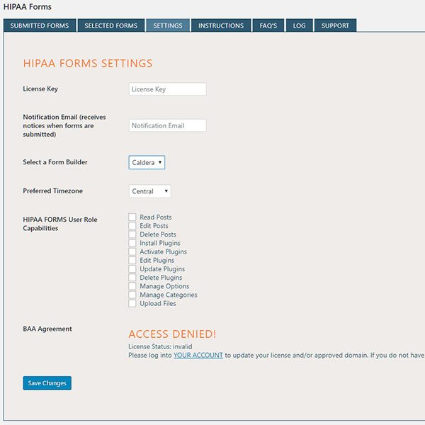 HIPAA FORMS SETUP